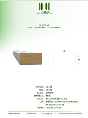 PILASTRA MDF RECTO PREPINTADA 15X30