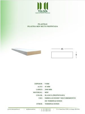 PILASTRA MDF RECTO PREPINTADA 9X45